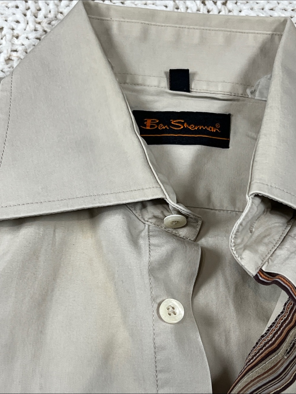 Ben Sherman Beige Lightweight Button Down Shirt with Dark Trim - Picture 5 of 11